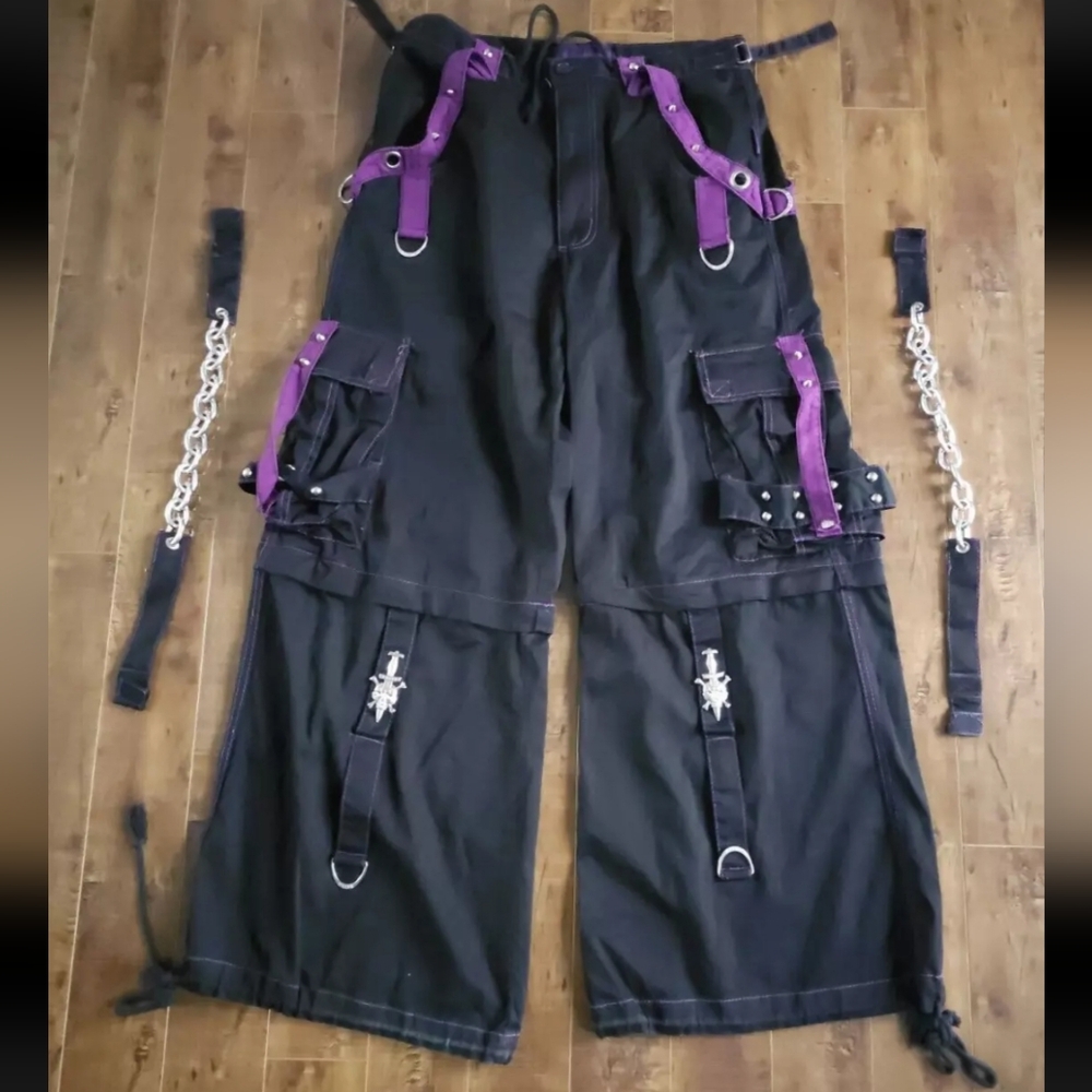 Tripp NYC Pants Size M, Black & Purple Skull & Dagger - Punk Goth Grunge Y2K - Picture 1 of 9